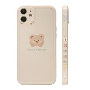 ownest compatible for iphone 11 case cute painted design brown bear with cheeks for women girls fashion slim soft flexible tpu rubber for iphone 11-beige
