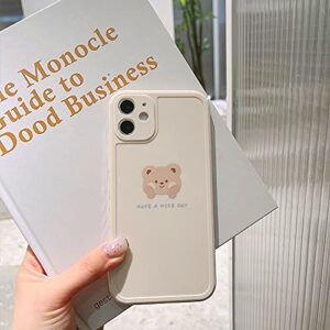 Ownest Compatible for iPhone 11 Case Cute Painted Design Brown Bear with Cheeks for Women Girls Fashion Slim Soft Flexible TPU Rubber for iPhone 11-Beige