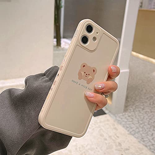 Ownest Compatible for iPhone 11 Case Cute Painted Design Brown Bear with Cheeks for Women Girls Fashion Slim Soft Flexible TPU Rubber for iPhone 11-Beige