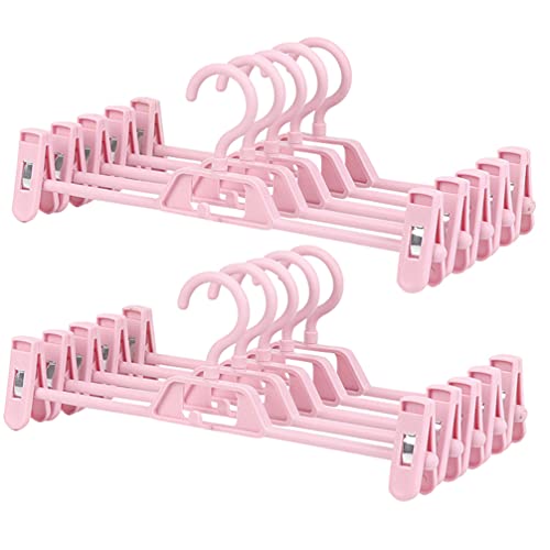 YARNOW Pants Hangers, 10PCS Adjustable Clothes Hangers, Adjustable Clips Pants Hanger, Slack, Trouser, Jeans, Towels for Newborn, Adults Clothes, Pink