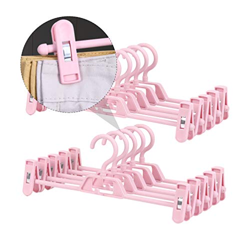 YARNOW Pants Hangers, 10PCS Adjustable Clothes Hangers, Adjustable Clips Pants Hanger, Slack, Trouser, Jeans, Towels for Newborn, Adults Clothes, Pink