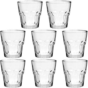 rock bar stackable beverage glasses – set of 8 dishwasher safe drinking glasses for soda, juice, milk, coke, beer, spirits – 5oz durable tempered glass water tumblers for daily use