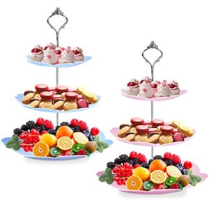 Cupcake Stand,2 Pack of 3-Tier Flower Dessert Plates Mini Cakes Fruit Candy Display Tower Cookie Tray Rack Candy Buffet Holder Cake Stand Cardboard Cupcake Stand Tiered Serving Stand (Style 1)