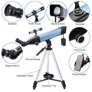 Telescope for Kids Adults Refractor Astronomy Telescope Watching The Moon, Bird Watching, Viewing The Natural Scenery,Watching The Animals with Adjustable Tripod Smartphone Adapter