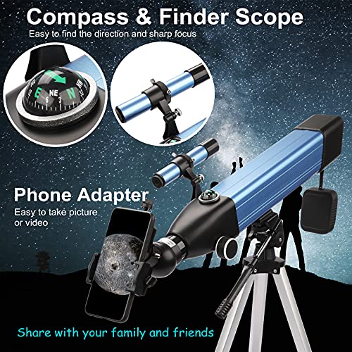 Telescope for Kids Adults Refractor Astronomy Telescope Watching The Moon, Bird Watching, Viewing The Natural Scenery,Watching The Animals with Adjustable Tripod Smartphone Adapter