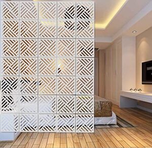 bmidrut white hanging room divider,12 pieces wood-plastic diy panel screens partition wall dividers room decoration with all accessories 11.4x11.4 inch