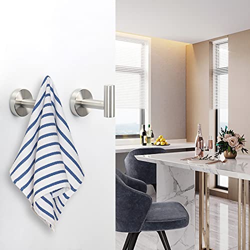 NearMoon Bath Towel Hooks- SUS 304 Stainless Steel Robe Hook Holder, Heavy Duty Coat Hook for Bathroom Livingroom Hotel Kitchen Garage, Wall Mounted- 4 Pack (Brushed Nickel)