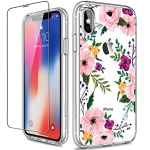 giika for iphone x case, iphone xs case, clear full body shockproof protective floral girls women hard case with tpu bumper cover phone case for iphone xs, small flowers