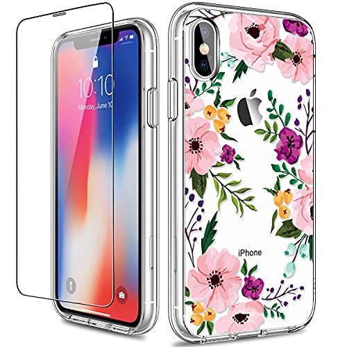 GiiKa for iPhone X Case, iPhone Xs Case, Clear Full Body Shockproof Protective Floral Girls Women Hard Case with TPU Bumper Cover Phone Case for iPhone Xs, Small Flowers