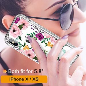 GiiKa for iPhone X Case, iPhone Xs Case, Clear Full Body Shockproof Protective Floral Girls Women Hard Case with TPU Bumper Cover Phone Case for iPhone Xs, Small Flowers