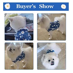 APIOF Dog Dress Harness for Small Medium Dogs Girl Cute Blue Daisy White Sheer Tutu Princess Birthday Party Dresses Pet Clothes Outfits Apparel