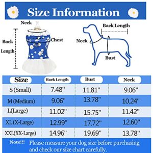 APIOF Dog Dress Harness for Small Medium Dogs Girl Cute Blue Daisy White Sheer Tutu Princess Birthday Party Dresses Pet Clothes Outfits Apparel