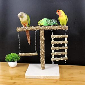 Bird Tabletop Training Perch Play Stand, Portable Parrot Swing Toys Wood Bird Cage Toys, Bird Perches Standing Sticks Exercise Gym Playground for Parakeets Cocktails Conures Lovebirds (T-B)