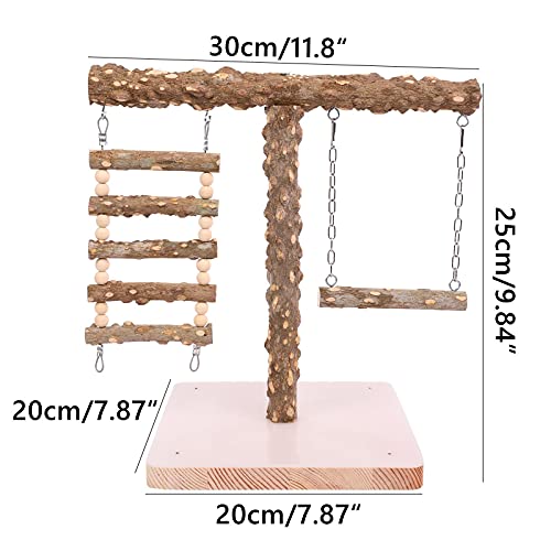 Bird Tabletop Training Perch Play Stand, Portable Parrot Swing Toys Wood Bird Cage Toys, Bird Perches Standing Sticks Exercise Gym Playground for Parakeets Cocktails Conures Lovebirds (T-B)