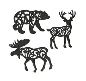 set of 3 cast iron lodge design wild animal western kitchen décor trivets decorative wall hanging art deer moose bear