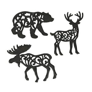 Set of 3 Cast Iron Lodge Design Wild Animal Western Kitchen Décor Trivets Decorative Wall Hanging Art Deer Moose Bear