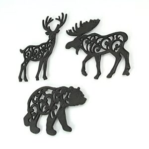 Set of 3 Cast Iron Lodge Design Wild Animal Western Kitchen Décor Trivets Decorative Wall Hanging Art Deer Moose Bear