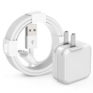 ipad charger, ipad charger cord 10 ft apple certified, 12w usb wall charger foldable portable travel plug with long lightning cable for ipad 4/5/6/7/8/9, ipad mini 1/2/3/4/5, ipad air 1/2/3, iphone