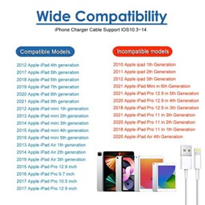 iPad Charger, iPad Charger Cord 10 FT Apple Certified, 12W USB Wall Charger Foldable Portable Travel Plug with Long Lightning Cable for iPad 4/5/6/7/8/9, iPad Mini 1/2/3/4/5, iPad Air 1/2/3, iPhone