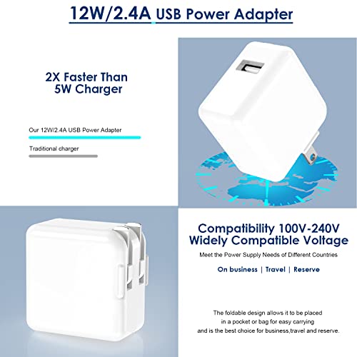 iPad Charger, iPad Charger Cord 10 FT Apple Certified, 12W USB Wall Charger Foldable Portable Travel Plug with Long Lightning Cable for iPad 4/5/6/7/8/9, iPad Mini 1/2/3/4/5, iPad Air 1/2/3, iPhone