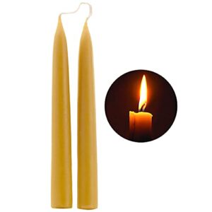 natural beeswax taper candles, deybby smokeless and dripless beeswax candles, 8hrs burn time, nontoxic, 8 inch, 2 pack