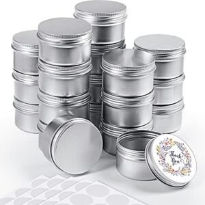 24 pieces round tin containers 4 oz metal tins cans aluminum tin storage cans with 10 sheets label sticker for salve spice candy candle kitchen small items, silver