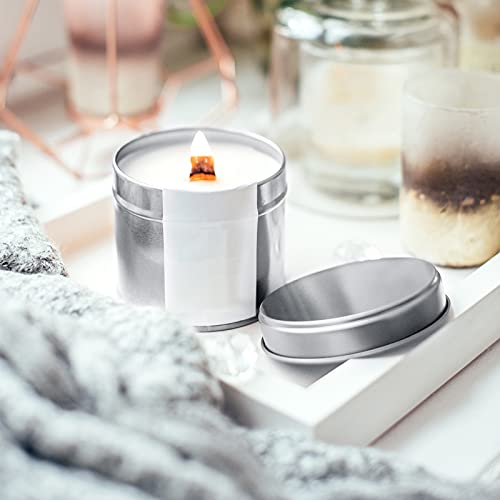 24 Pieces Round Tin Containers 4 oz Metal Tins Cans Aluminum Tin Storage Cans with 10 Sheets Label Sticker for Salve Spice Candy Candle Kitchen Small Items, Silver