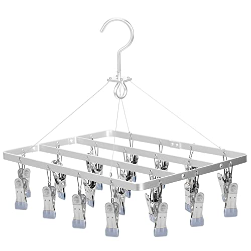 Tinfol Sliver Sock Drying Rack Clips, Aluminum Alloy Clothes Drying Racks with 22 Clips, Durable Laundry Hanger for Baby Clothes, Underwear, Pants, Hat, Gloves