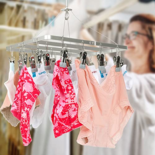 Tinfol Sliver Sock Drying Rack Clips, Aluminum Alloy Clothes Drying Racks with 22 Clips, Durable Laundry Hanger for Baby Clothes, Underwear, Pants, Hat, Gloves