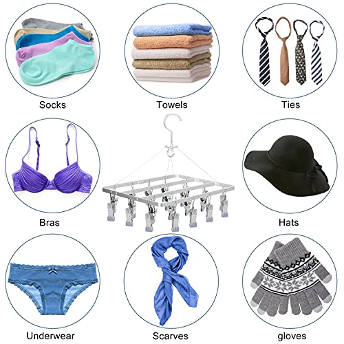 Tinfol Sliver Sock Drying Rack Clips, Aluminum Alloy Clothes Drying Racks with 22 Clips, Durable Laundry Hanger for Baby Clothes, Underwear, Pants, Hat, Gloves