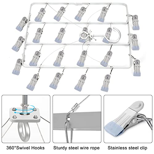 Tinfol Sliver Sock Drying Rack Clips, Aluminum Alloy Clothes Drying Racks with 22 Clips, Durable Laundry Hanger for Baby Clothes, Underwear, Pants, Hat, Gloves