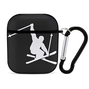 vintage skiing airpods case cover for apple airpods 2&1 cute airpod case for boys girls women men silicone protective skin airpods accessories with keychain