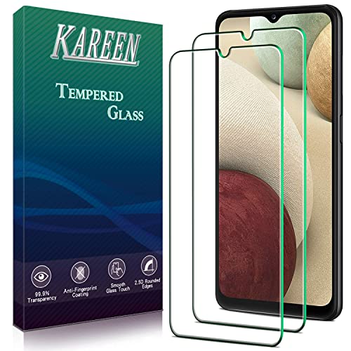 KAREEN (2 Pack) Screen Protector Designed for Samsung Galaxy A12 Tempered Glass, Support Fingerprint Reader, Anti Scratch, Bubble Free, Case Friendly, 9H Hardness