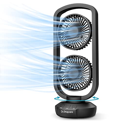 Dr. Prepare Tower Desk Fan, Portable USB Oscillating Fan with 270° Tilt, 105° Oscillation, 3 Speeds, 3 Auto-Off Timer, Small Table Fan for Bedroom, Office, Dorm and Home, Powerful Airflow, 15 inch