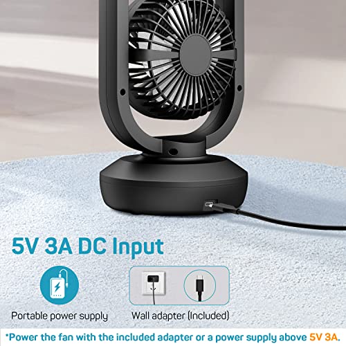 Dr. Prepare Tower Desk Fan, Portable USB Oscillating Fan with 270° Tilt, 105° Oscillation, 3 Speeds, 3 Auto-Off Timer, Small Table Fan for Bedroom, Office, Dorm and Home, Powerful Airflow, 15 inch