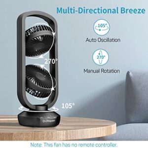 Dr. Prepare Tower Desk Fan, Portable USB Oscillating Fan with 270° Tilt, 105° Oscillation, 3 Speeds, 3 Auto-Off Timer, Small Table Fan for Bedroom, Office, Dorm and Home, Powerful Airflow, 15 inch