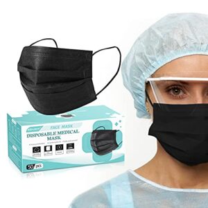 black disposable face masks medical grade,3 layermasks disposable 50 pack