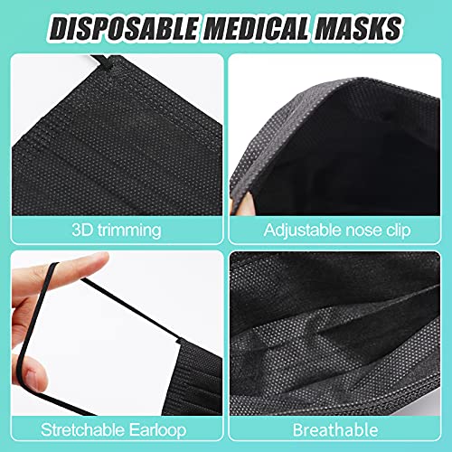 Black disposable face masks medical grade,3 layermasks disposable 50 pack