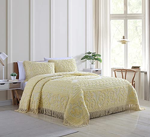 Beatrice Home Fashions Medallion Chenille, Standard Sham, Yellow