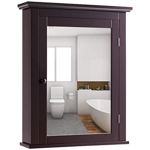 Hysache Bathroom Medicine Cabinets, Wall Mount Mirrored Storage Cabinets w/Single Door & Adjustable Shelf, Multipurpose Wooden Organizer for Hallway Living Room Bedroom