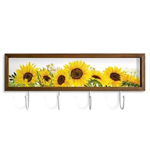 decorada sunflower kitchen decor - sunflower wall art (4 x towel/coat hooks) made from wood (3.5 x 16.9 & wall mounting screws) sunflower decor for kitchen - sunflower decor for bedroom