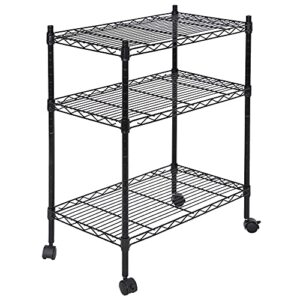 super deal 3-shelf adjustable heavy duty storage wire shelving unit with wheels, metal organizer wire rack microwave utility cart, black (24l x 14w x 31h)