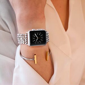 MOFREE Bracelet Compatible for Series 6 Apple Watch Band 40mm/38mm/41mm Series 7 SE 5 Women Fashion Handmade Elastic Stretch Beads Strap for iWatch Series 4/3/2/1 38mm/40mm Replacement Silver