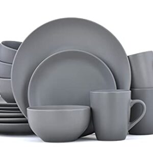 Famiware Dinnerware Set, 16 Piece Dishes Set, Plates and Bowls Set for 4, Gray Matte…