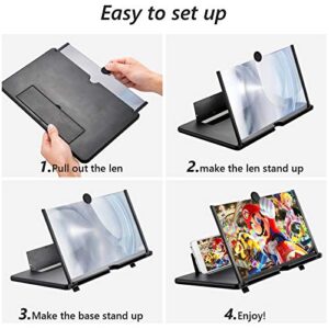 16" Screen Magnifier for Cell Phone, KanYool 3D HD Mobile Phone Magnifier Projector Screen for Movies, Videos, and Gaming, Foldable Phone Stand with Screen Amplifier Fit for All Smartphones (Black)