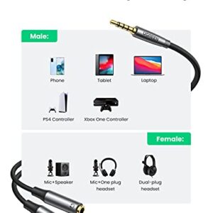 UGREEN Headphone Splitter Headset Splitter Audio Mic Y Adapter Braided 3.5mm TRRS Male to 2 Female Cable with MIC Compatible with PS5 PS4 Xbox One Controller, Phone to Earphone, Gaming Speaker