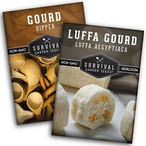 dipper & luffa gourd seeds to plant - loofah & dipper variety gourds - non-gmo heirloom seed varieties for planting & growing ornamental & craft gourds in the vegetable garden - survival garden seeds