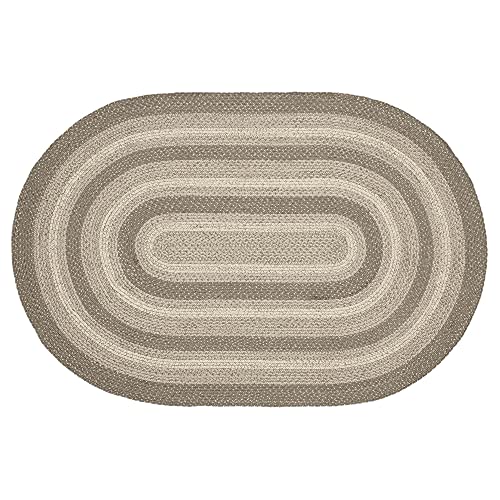 VHC Brands Cobblestone Rug with PVC Pad, Jute Blend, Oval, Tan Grey White, 48x72 inches