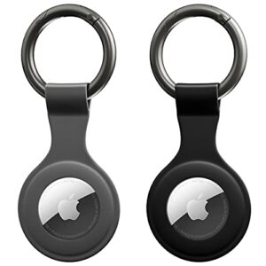 2 pack airtag case, shock resistant silicone protective case cover for airtag key finder phone finder with keychain carabiner (grey and black)