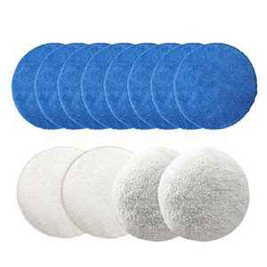 car polishing pad bonnets 5-6 inch, 8 pcs soft microfiber bonnet buffing pad covers, 4 pcs woolen waxing pads/polyester cotton wax applicator (white, dark blue)